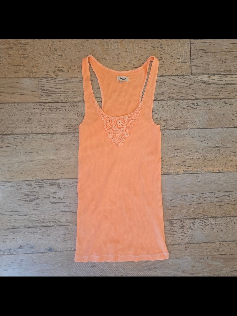 2012 aerie Ribbed Orange Crochet Lace-Accent Racerback Tank